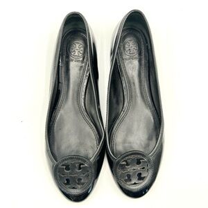 TORY BURCH BLACK LEATHER FLAT BALLERINA SHOES PATENT  LEATHER LOAFER SIZE 8
